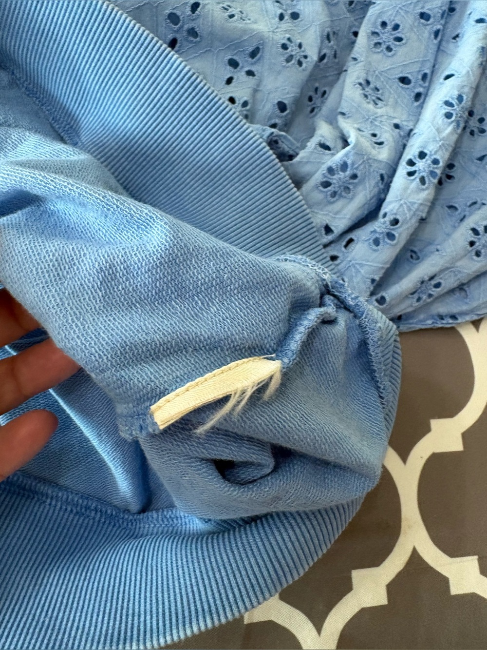 ANTHROPOLOGIE PILCRO Washed Light Blue Eyelet Sleeves Lace Pullover Sweatshirt - Picture 9 of 10